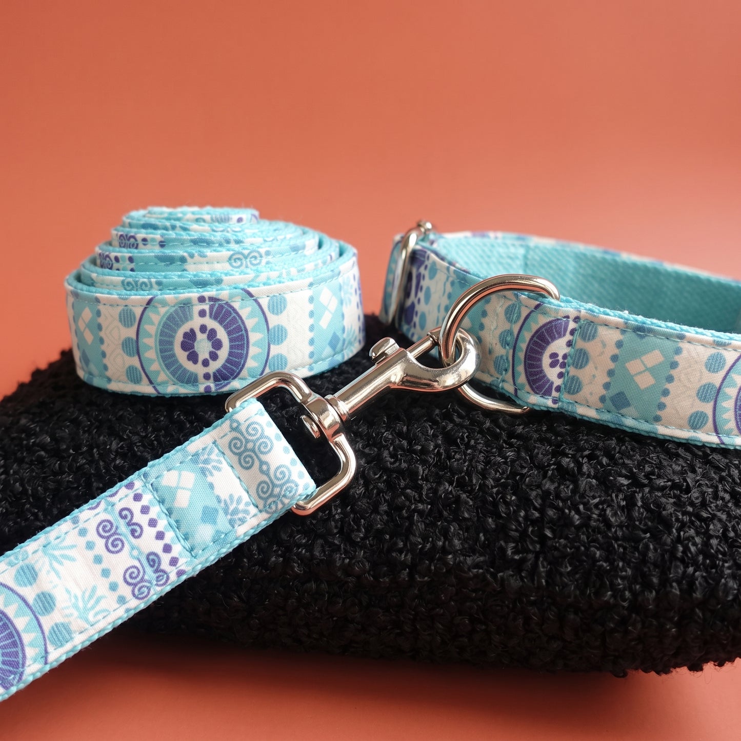 Light Blue Floral Collar & Leash Set