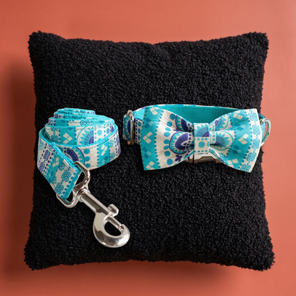 Light Blue Floral Collar & Leash Set