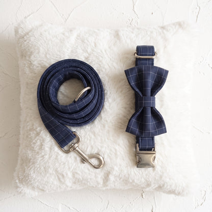 Dark Blue Bow Collar & Leash Set