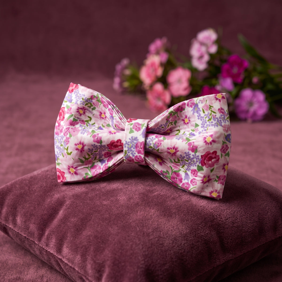 Purple Floral Collar, Bow & Leash Set