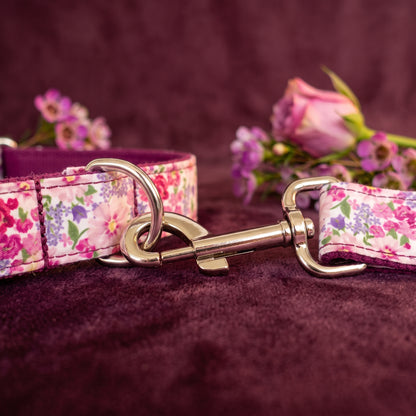 Purple Floral Collar, Bow & Leash Set